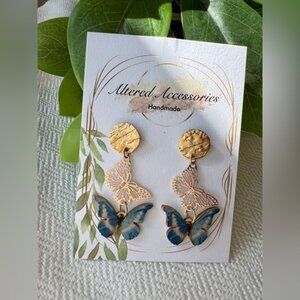 Gold and Blue Butterfly Earrings